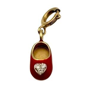 Samuel Benham BJC 14k 585 Yellow Gold Red Enamel Diamonds Baby Shoe Charm Heart